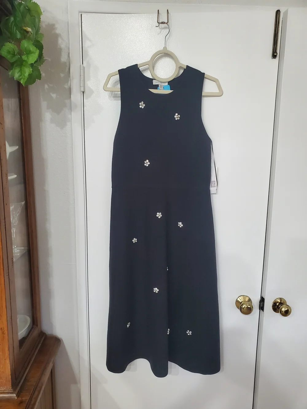 Black Midi Dress with Rhinestone Floral Accents Size Medium